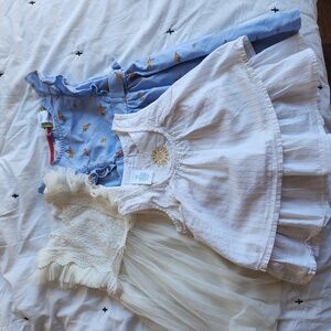 3pcs Elegant Cream and Blue Kids Dresses Size 2t &3t